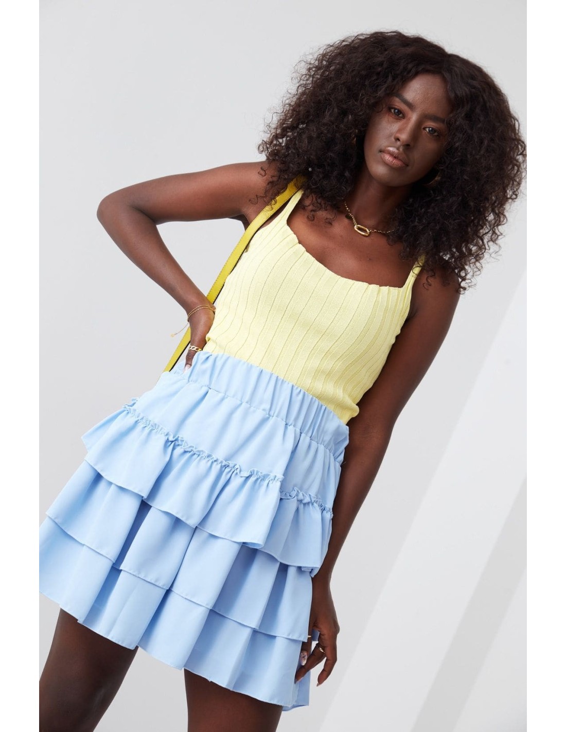 Smooth skirt with ruffles, blue 40130 - Online store - Boutique